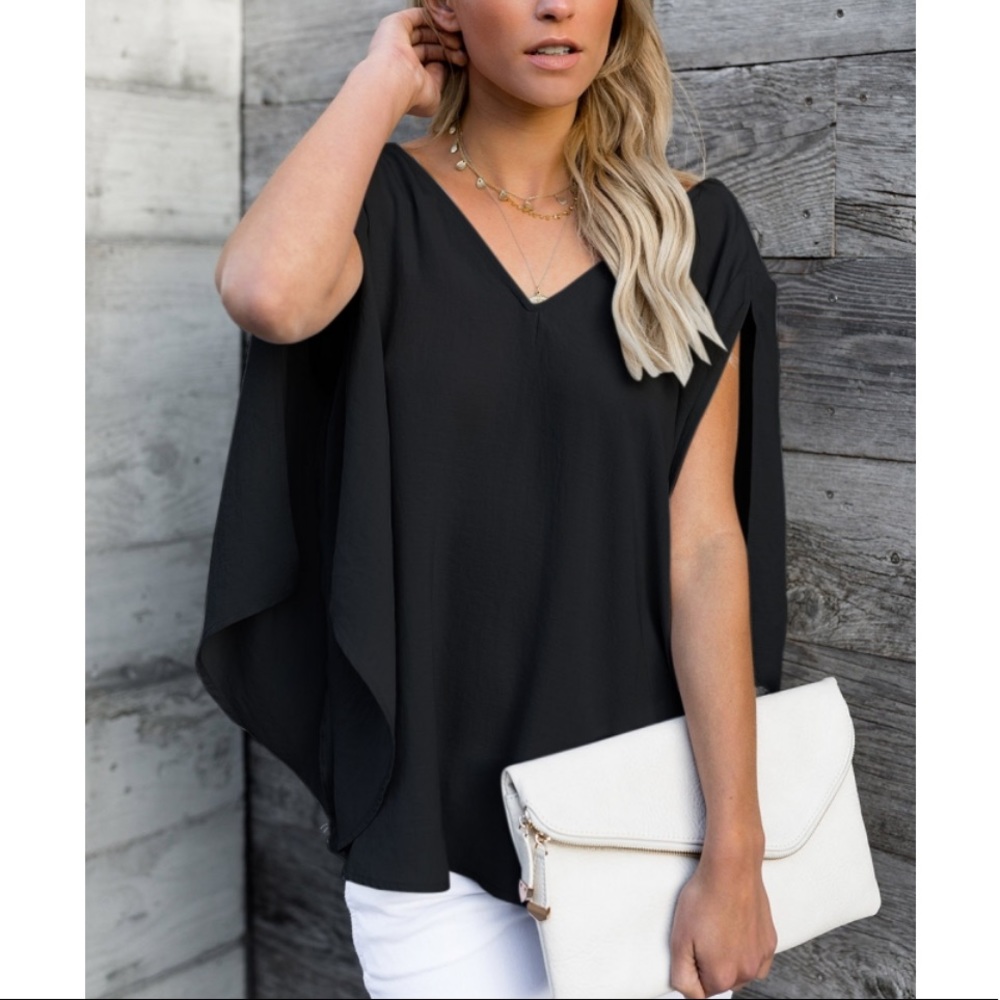 💥LAST ONE!💥 Black V-Neck Bowknot Blouse - Picture 4 of 6